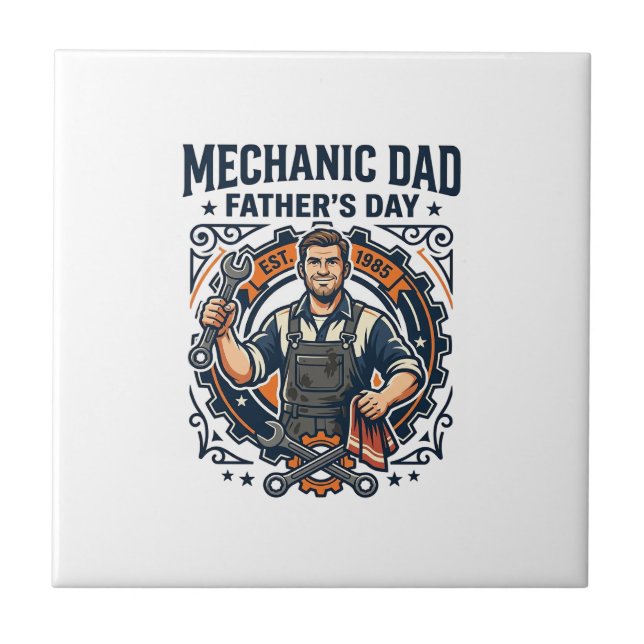 Father Day Mechanic Dad Shirt Funny Working Dad Gi Ceramic Tile (Front)