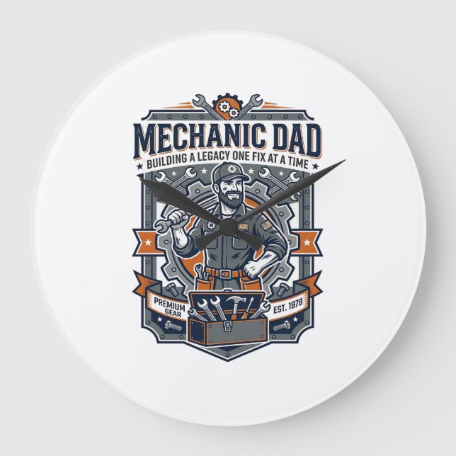Father Day Mechanic Dad Shirt Funny Working Dad Gi Large Clock (Front)