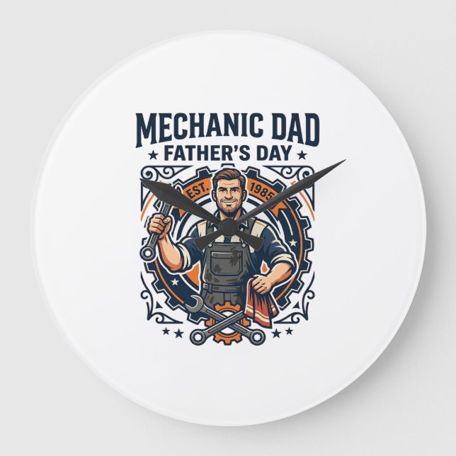 Father Day Mechanic Dad Shirt Funny Working Dad Gi Large Clock (Front)
