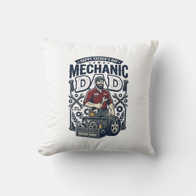 Father Day Mechanic Dad Shirt Funny Working Dad Gi Throw Pillow (Front)