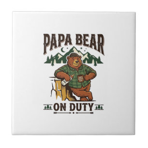 Father Day Papa Bear On Duty Shirt Funny Animal Da Ceramic Tile
