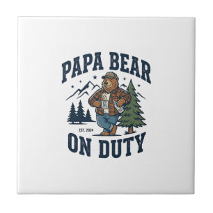 Father Day Papa Bear On Duty Shirt Funny Animal Da Ceramic Tile