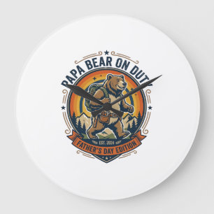 Father Day Papa Bear On Duty Shirt Funny Animal Da Large Clock