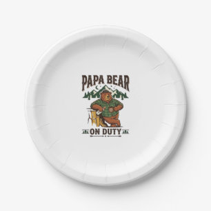 Father Day Papa Bear On Duty Shirt Funny Animal Da Paper Plates