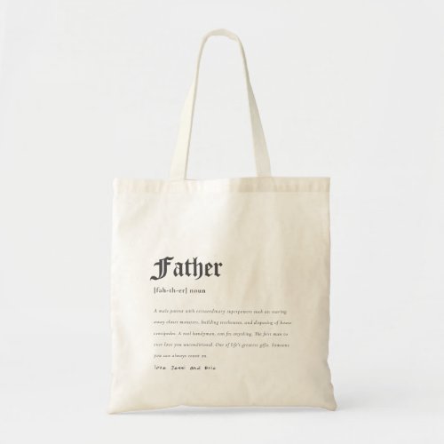 Father Dictionary Definition Personalized Gift Tote Bag