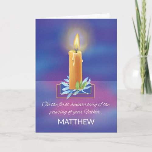Father First Anniversary Religious Candle Card