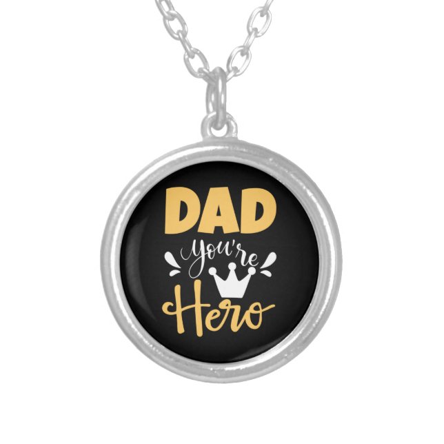 Father Gift Dad You Are Hero Silver Plated Necklace (Front)