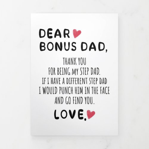Father Gift Dear Bonus Dad Tri_Fold Holiday Card
