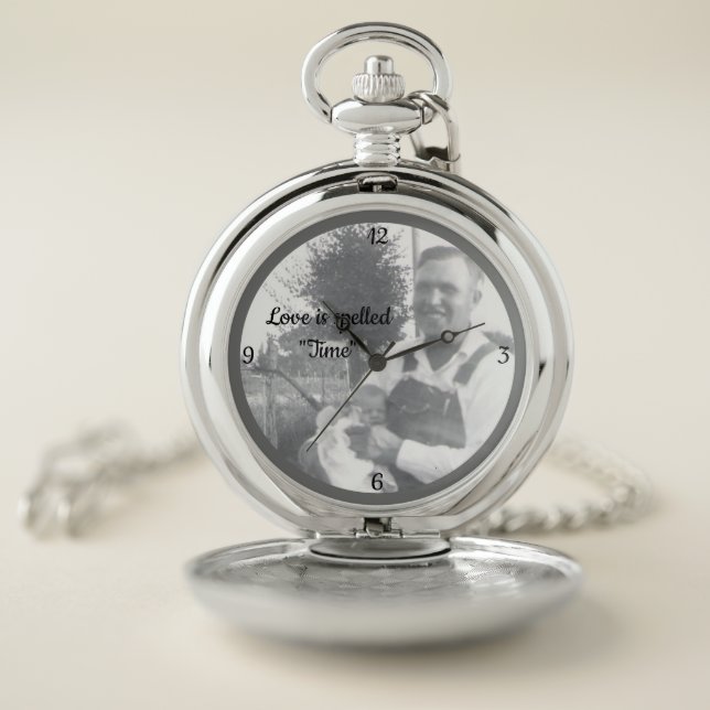 Father Holding Baby Photo | Love is Spelled Time Pocket Watch (Inside)