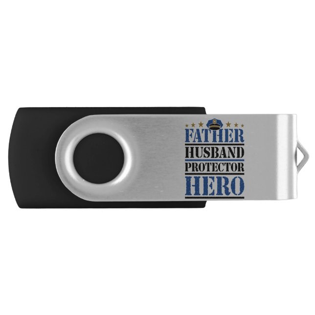 Father Husband Protector Hero Police Dad Flash Drive (Front)