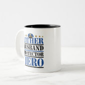 Father Husband Protector Hero Police Dad Two-Tone Coffee Mug (Front Left)