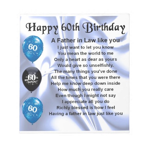 Father in Law Poem - 60th Birthday Memo Note Pad | Zazzle