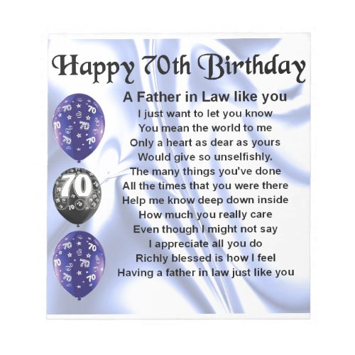 Father in Law Poem _ 70th Birthday Notepad