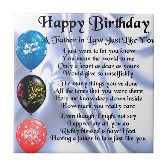 Father in Law Poem - Happy Birthday Tile (Front)