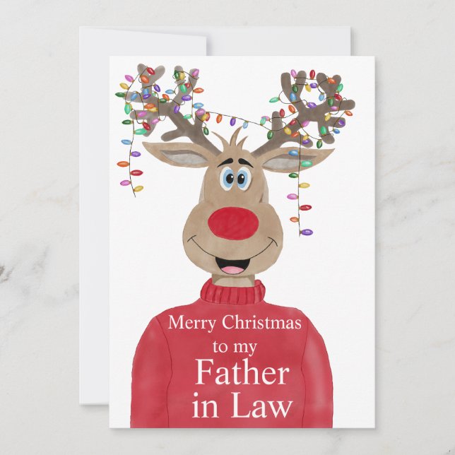 Father in Law Reindeer Christmas Customizable Holiday Card (Front)