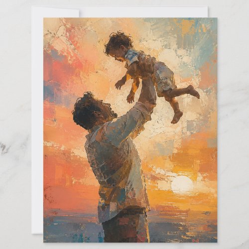 Father Lifting Child at Sunset Abstract Painting Letterhead