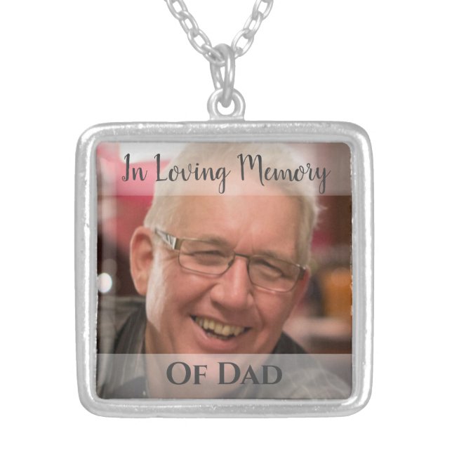 Father Memorial Photo Charm Wedding Bouquet Silver Plated Necklace (Front)