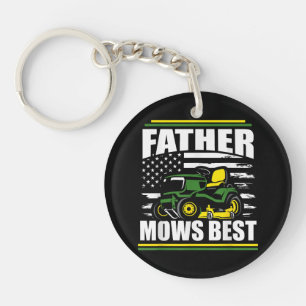Father Mows Best Funny Lawn Mower American Flag Fa Keychain