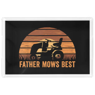 Father Mows Best Lawn Care Dad Mowing Gardener Fat Acrylic Tray