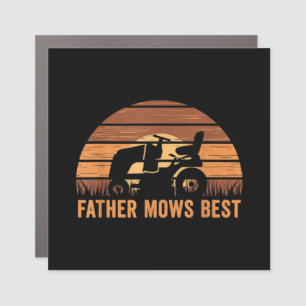Father Mows Best Lawn Care Dad Mowing Gardener Fat Car Magnet