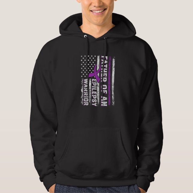 Father of a Warrior Epilepsy Purple Ribbon Support Hoodie (Front)