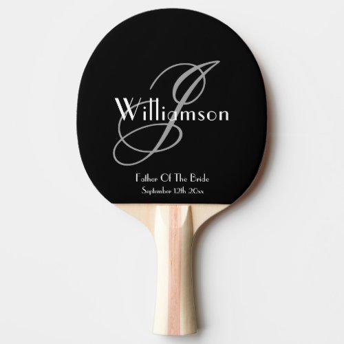 Father Of Bride Classic Gray Monogram White Script Ping Pong Paddle