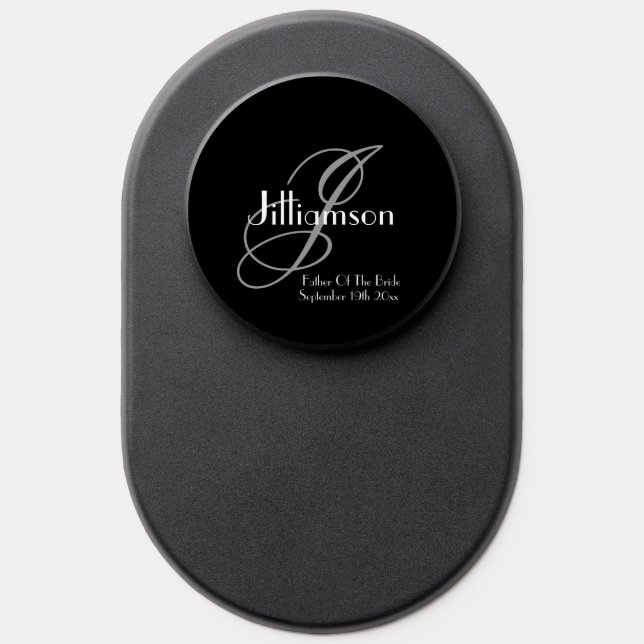 Father Of Bride Elegant Gray Monogram White Detail PopSocket (Popsocket)
