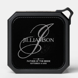 Father Of Bride Elegant Gray Monogram White Script Bluetooth Speaker