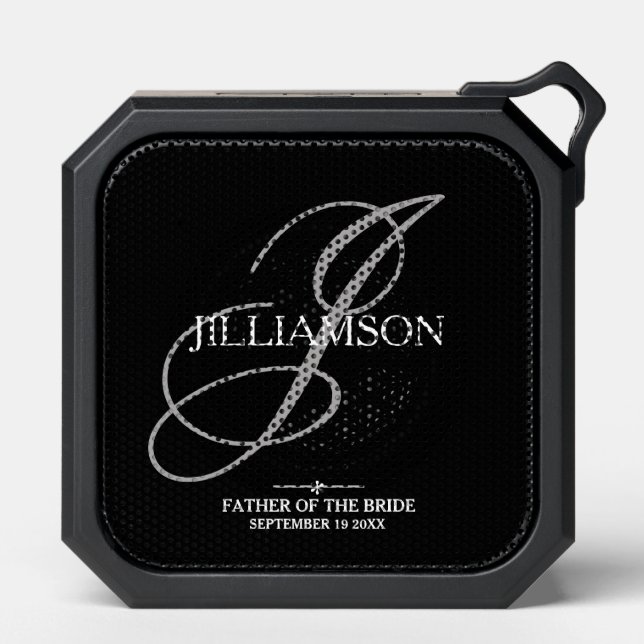 Father Of Bride Elegant Gray Monogram White Script Bluetooth Speaker (Front)