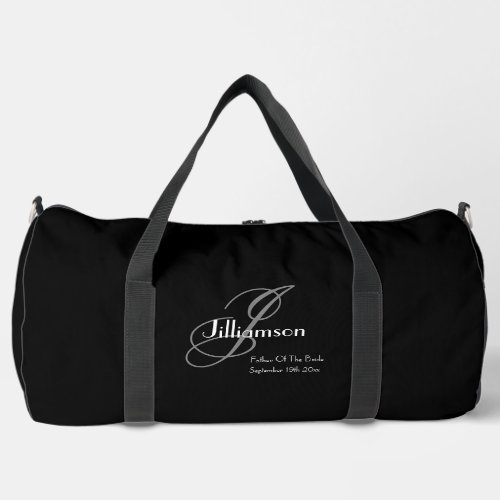 Father Of Bride Gift Classic Monogram Chic Black Duffle Bag