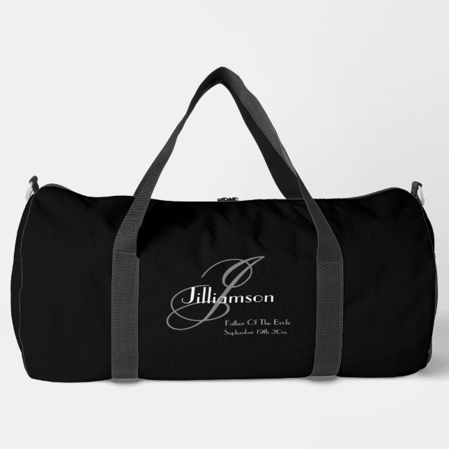 Father Of Bride Gift Classic Monogram Chic Black Duffle Bag (Front)