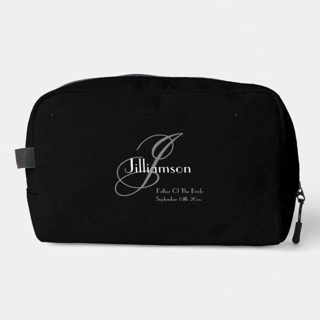 Father Of Bride Gift Classic Monogram Cool Black Dopp Kit (Front)