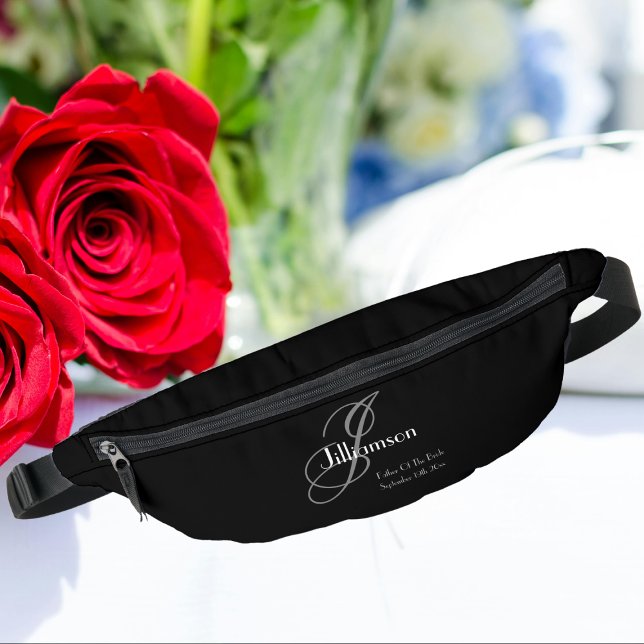 Father Of Bride Gift Classic Monogram Cool Black  Fanny Pack (A Great "Father Of The Bride" Gift - Classic Monogram Cool Black Fanny Pack.)