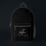 Father Of Bride Gift Elegant Monogram Rustic Black Printed Backpack<br><div class="desc">Bridal Party Gift For Parent Father Of The Bride Gift Elegant Monogram Personalized Father's Name And Initial Rustic Black Printed Backpack. Click personalize this template to customize it with the monogram initial, the Bride's father's name, and the marriage date quickly and easily. Father Of Bride Gift Elegant Monogram Rustic Black...</div>