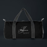 Father Of Bride Gift Modern Monogram Cool Black Duffle Bag<br><div class="desc">Bridal Party Gifts Father Of The Bride Gift Modern Monogram Elegant Script Personalized Initial And Name Cool Black Duffle Bag. Click personalize this template to customize it with the monogram initial, the name (Max. 11 letter name), and the date quickly and easily. Father Of Bride Gift Modern Monogram Cool Black...</div>