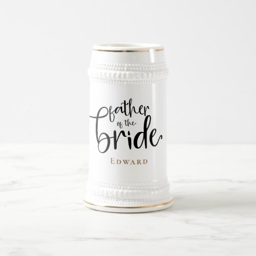 Father of Bride Gift Name Gold Black Typography Beer Stein
