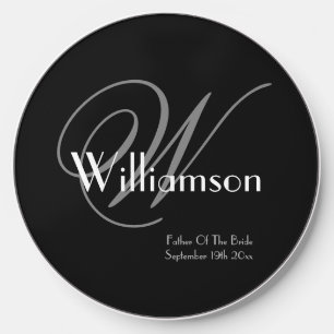 Father Of Bride Gray Monogram White Details Black Wireless Charger