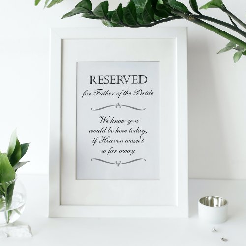 Father of Bride Heaven Memorial Reserved Wedding Poster