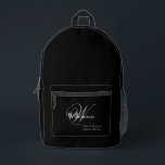 Father Of Groom Gift Classic Monogram Rustic Black Printed Backpack<br><div class="desc">Wedding Party Gifts Father Of The Groom Gift Classic Monogram Chic Script Personalized Father's Name And Initial Rustic Black Printed Backpack. Click personalize this template to customize it with the monogram initial, the father's name, and the marriage date quickly and easily. Father Of Groom Gift Classic Monogram Rustic Black Printed...</div>