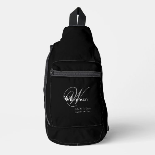 Father Of Groom Gift Modern Monogram Cool Black  Sling Bag