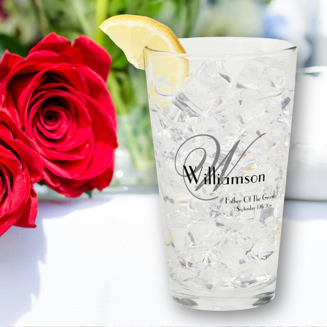 Father Of Groom Gift Modern Monogram Name Beer     Glass (Make him feel special with his very own beer glass.)