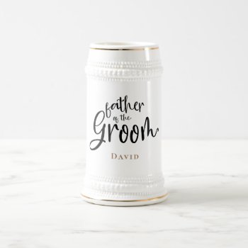 Father Of Groom Gift Name Gold Black Typography Beer Stein by Fotografixgal at Zazzle