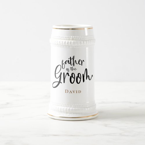 Father of Groom Gift Name Gold Black Typography Beer Stein