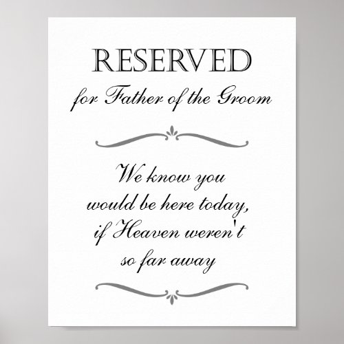 Father of Groom Reserved Chair Memorial Wedding Poster