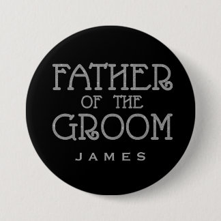 Father of Groom Silver Faux Glitter Name Tag Pin