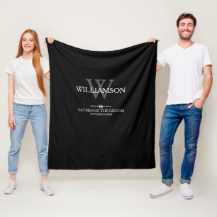 Father Of Groom Wedding Gift Monogram Chic Black Fleece Blanket