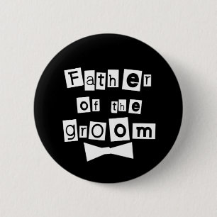 Father of Groom White on Black Button