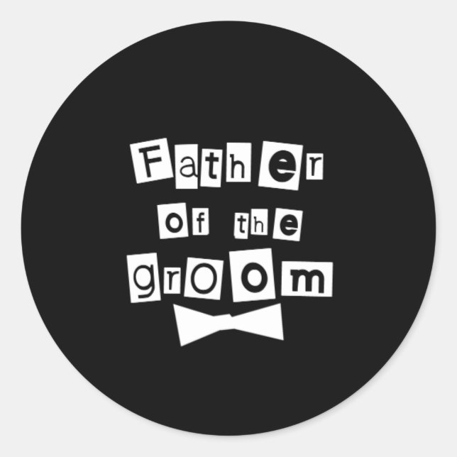 Father of Groom White on Black Classic Round Sticker (Front)