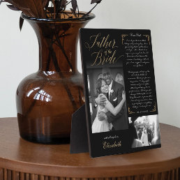 Father of the Bride | Black Gold Message &amp; Photo Plaque