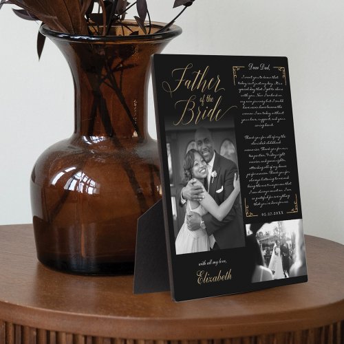 Father of the Bride  Black Gold Message  Photo Plaque